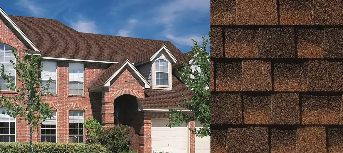 Timberline AS II shingles in Hickory, on a house and up close