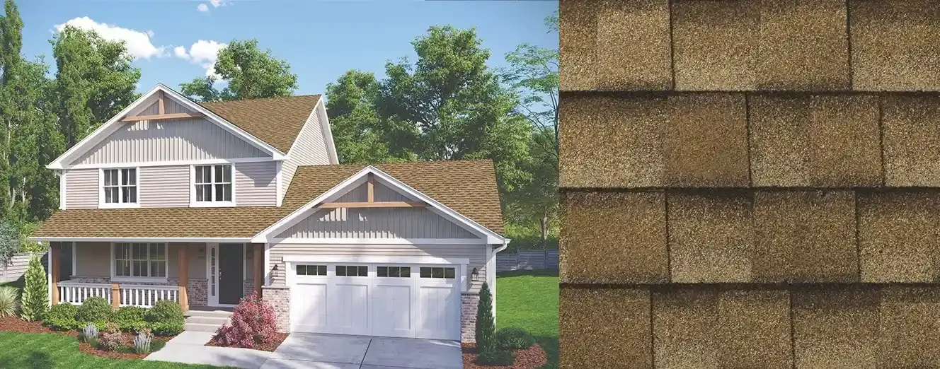 Timberline UHDZ shingles in Shakewood, on a house and up close