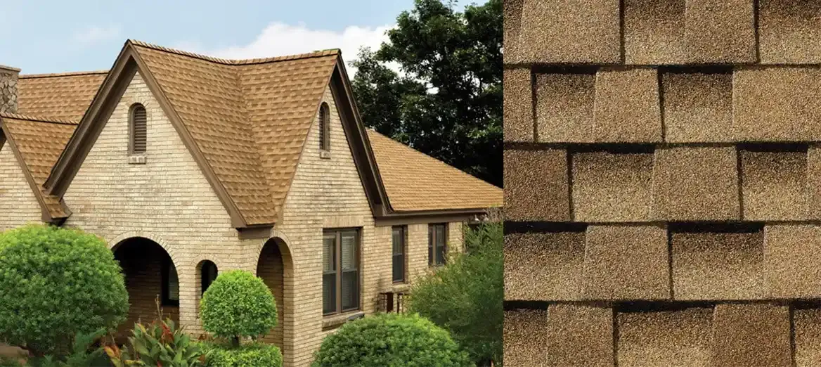 Timberline AS II shingles in Shakewood, on a house and up close