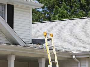 A set of essential tools for conducting a roof inspection, including a ladder and flashlight.